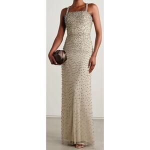 NWT Jenny Packham White Cherry Crystal Embellished Tulle Gown Neutral Womens 4